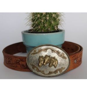 Vintage Belt with HUGE silver buckle